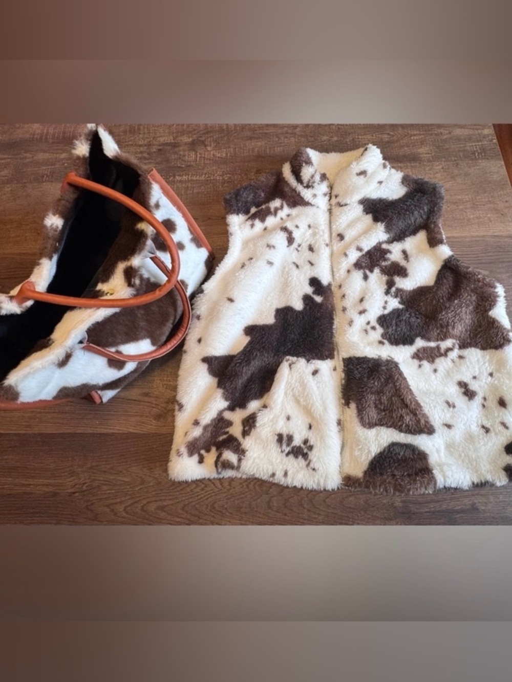 Faux Fur Vest and Purse